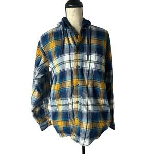 Red Head Mens Medium Plaid Button Up‎ Hooded Lined Shirt Cabin Outdoors